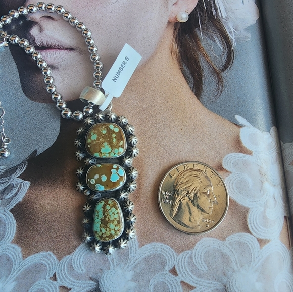 Elegant #8 Turquoise Pendant In Sterling Silver ⭕️✳️@Stella46✳️⭕️🔶️RESERVED🔶️ - Picture 4 of 7